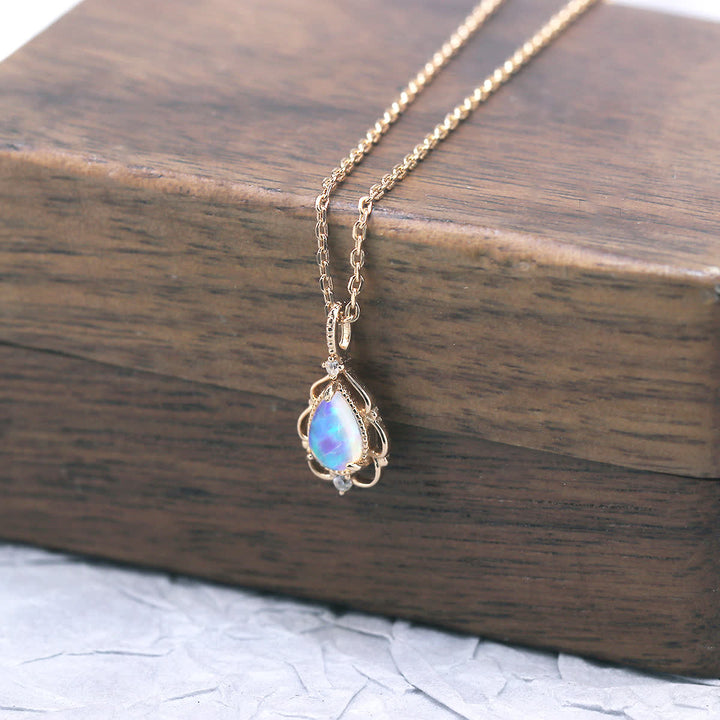 Olivenorma Sterling Silver Natural Opal Vintage Style Necklace