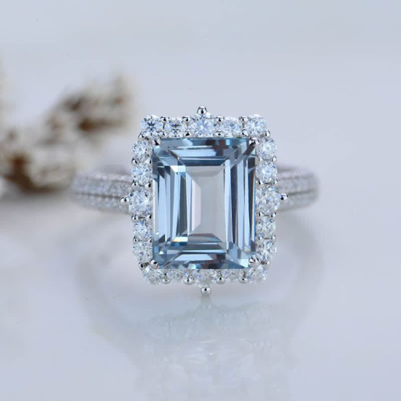 FREE Today:  Square Aquamarine with Moissanite Ring - image 2