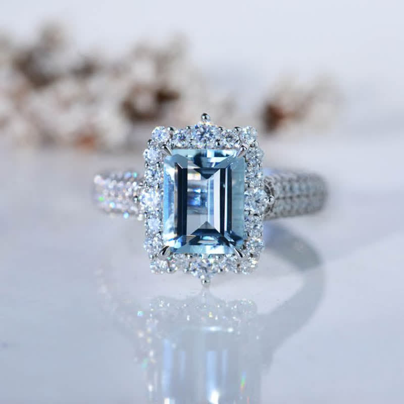 FREE Today:  Square Aquamarine with Moissanite Ring - US 11 - image 0