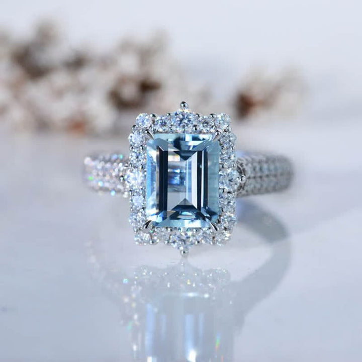 FREE Today:  Square Aquamarine with Moissanite Ring - US 11 - image 0