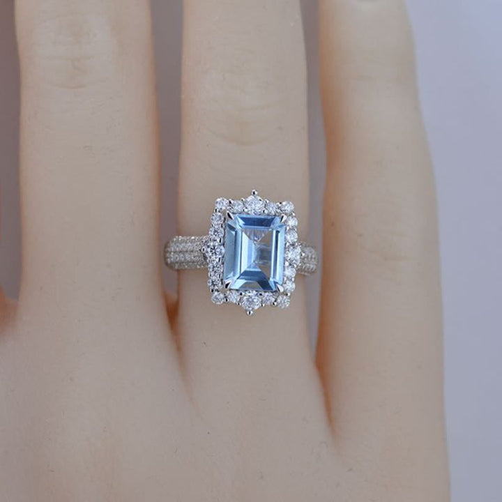 FREE Today:  Square Aquamarine with Moissanite Ring - image 1
