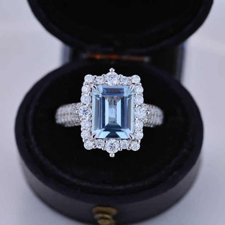 FREE Today:  Square Aquamarine with Moissanite Ring - image 3