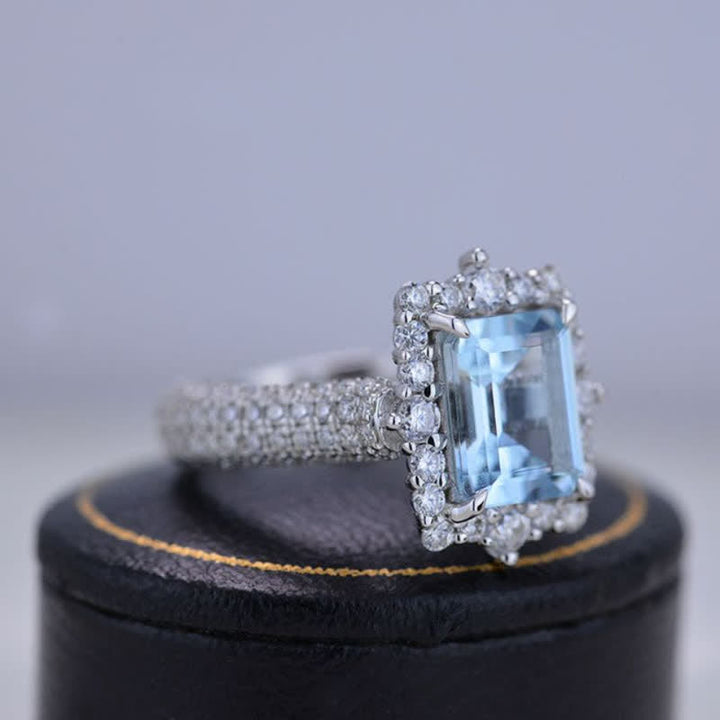 FREE Today:  Square Aquamarine with Moissanite Ring - image 4