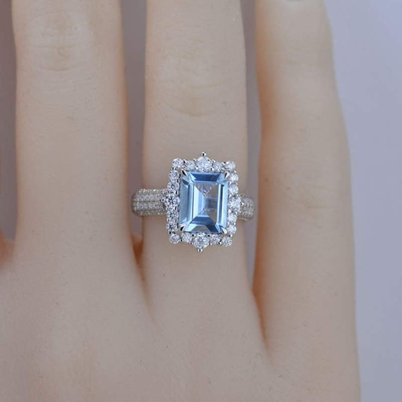 FREE Today:  Square Aquamarine with Moissanite Ring - image 1