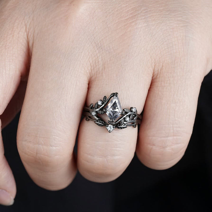 FREE Today: 2 Pcs Black Oval Gray Moissanite Engagement Ring Set - image 1