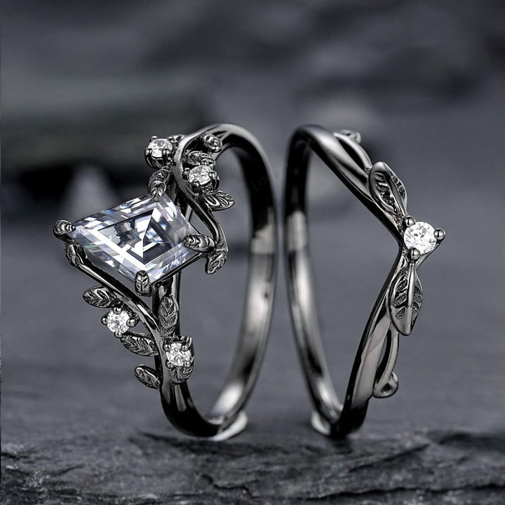 FREE Today: 2 Pcs Black Oval Gray Moissanite Engagement Ring Set - image 2