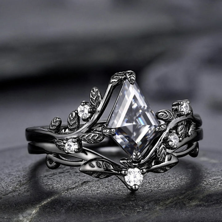 FREE Today: 2 Pcs Black Oval Gray Moissanite Engagement Ring Set - image 3