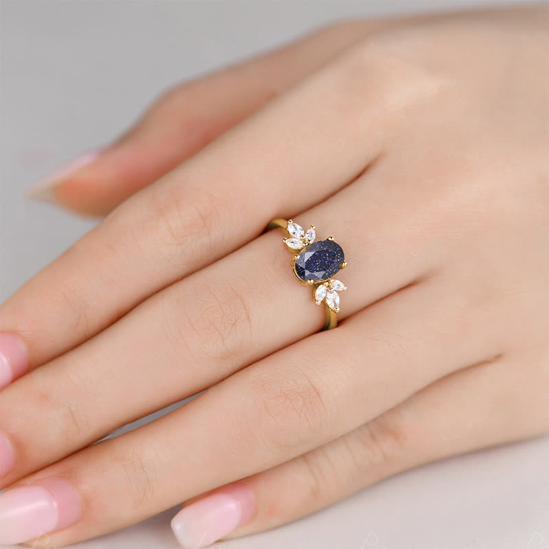 FREE Today: Oval Cut Blue Sandstone & Opal Zircon Leaf Ring - image 1