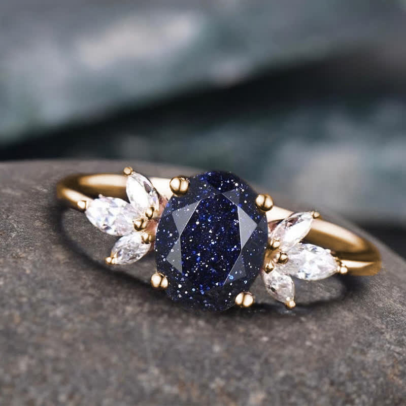 FREE Today: Oval Cut Blue Sandstone & Opal Zircon Leaf Ring - image 9