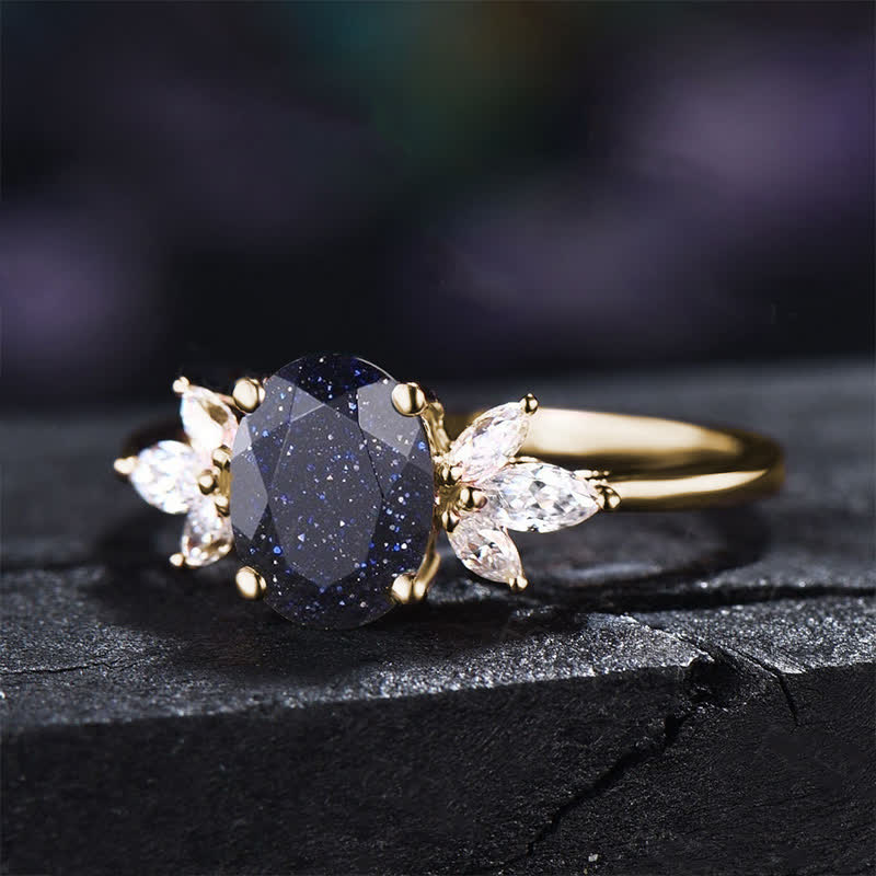 FREE Today: Oval Cut Blue Sandstone & Opal Zircon Leaf Ring - image 3