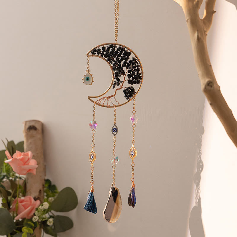 Olivenorma Black Moon Evil Eye Protection Crystal Wind Chimes