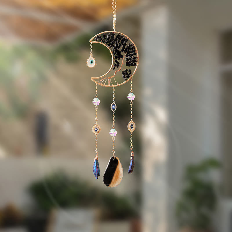 Olivenorma Black Moon Evil Eye Protection Crystal Wind Chimes