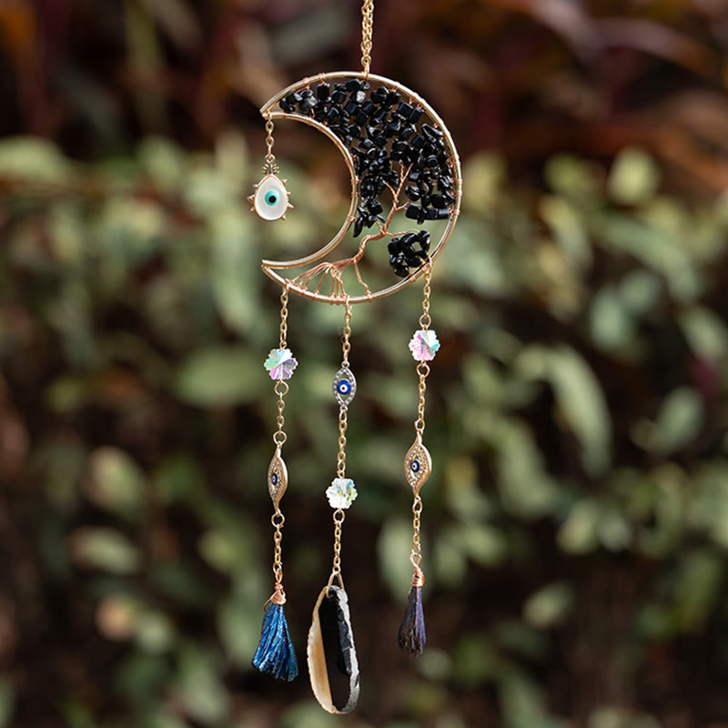 Olivenorma Black Moon Evil Eye Protection Crystal Wind Chimes