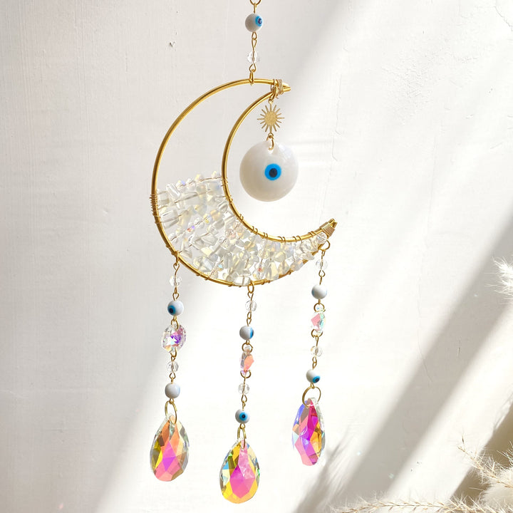 Olivenorma Natural Gem Evil Eye Proctection Suncatcher Wind Chimes