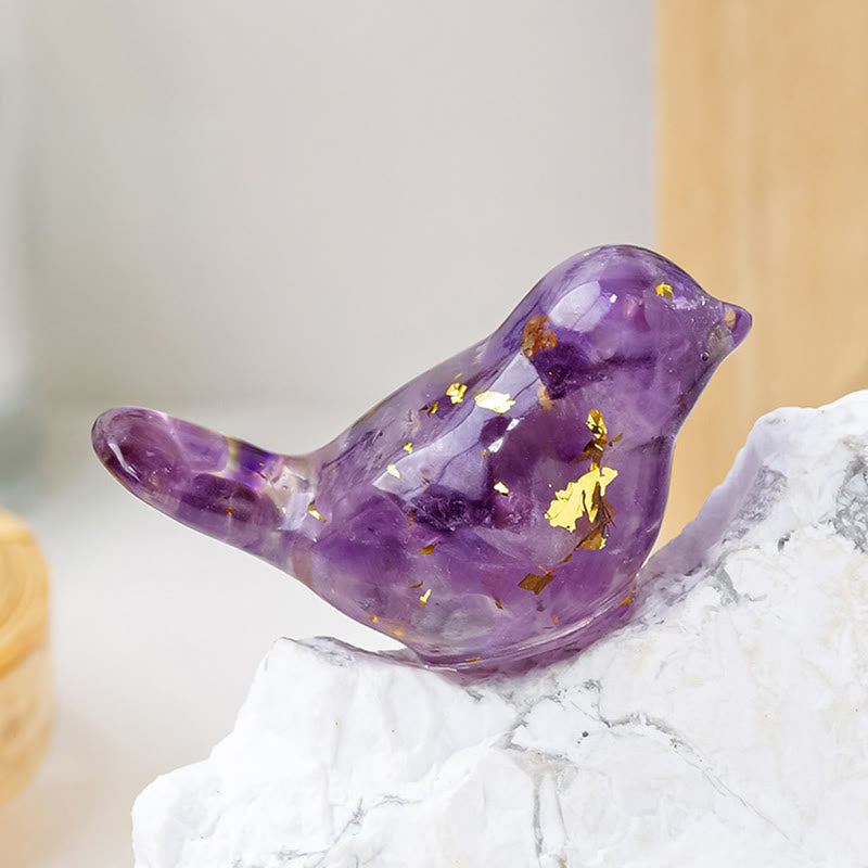 Olivenorma Natural Crystal Bird Sculpture Gemstone Decoration - Amethyst - Small: 3*2cm - image 1