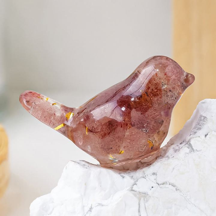 Olivenorma Natural Crystal Bird Sculpture Gemstone Decoration - Strawberry Quartz - Small: 3*2cm - image 11