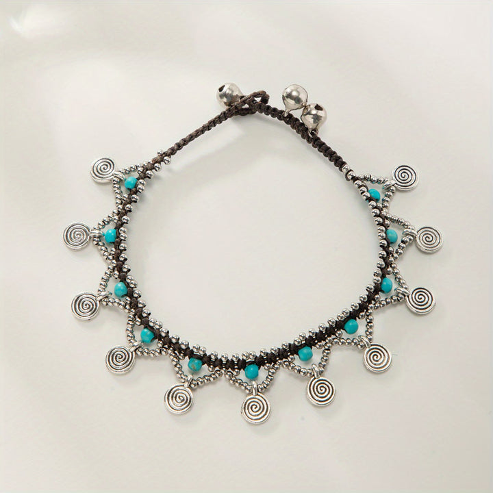 Olivenorma Boho Style Woven Turquoise Tassel Anklet