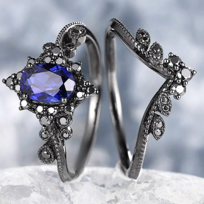 FREE Today: 2 Pcs Black Oval Gray Moissanite Engagement Ring Set - image 13