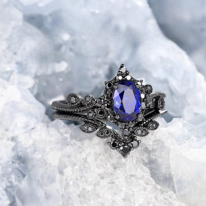 FREE Today: 2 Pcs Black Oval Gray Moissanite Engagement Ring Set - image 14