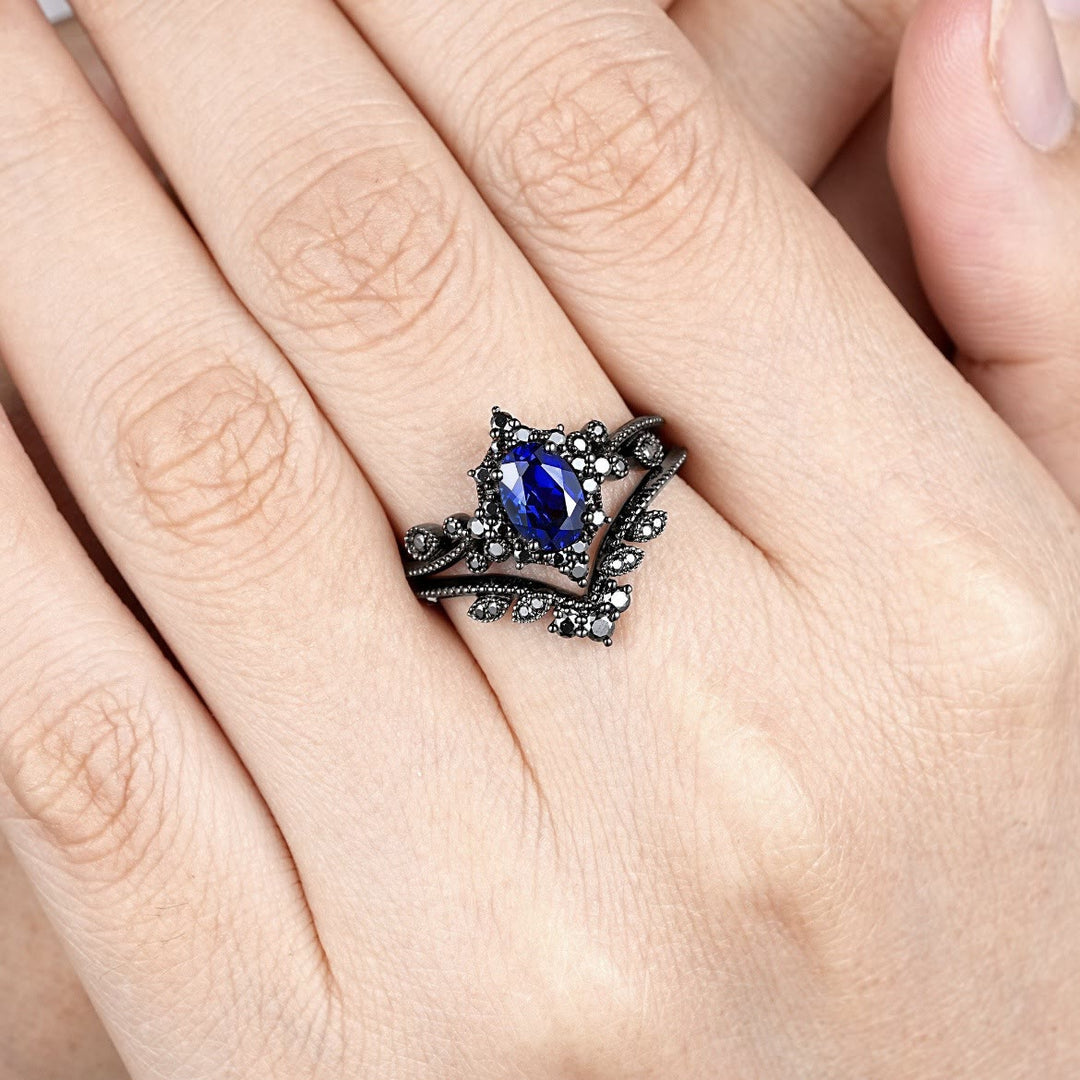 FREE Today: 2 Pcs Black Oval Gray Moissanite Engagement Ring Set - image 12