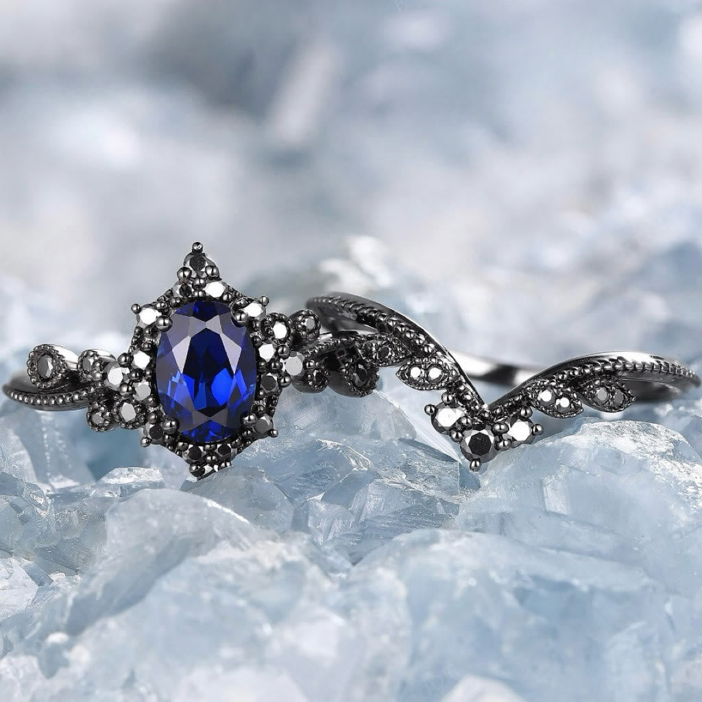 FREE Today: 2 Pcs Black Oval Gray Moissanite Engagement Ring Set - image 15