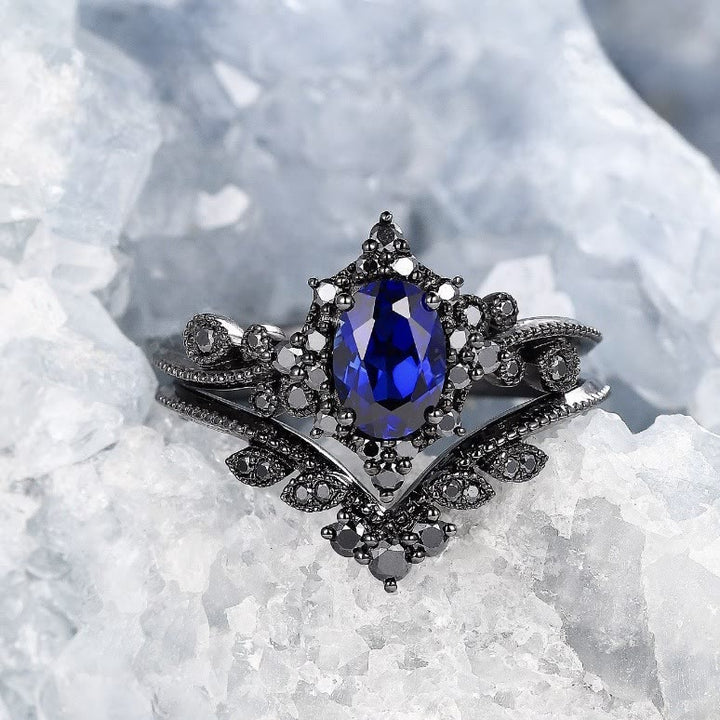 FREE Today: 2 Pcs Black Oval Gray Moissanite Engagement Ring Set - Filigree#Sapphire - US 11 - image 11