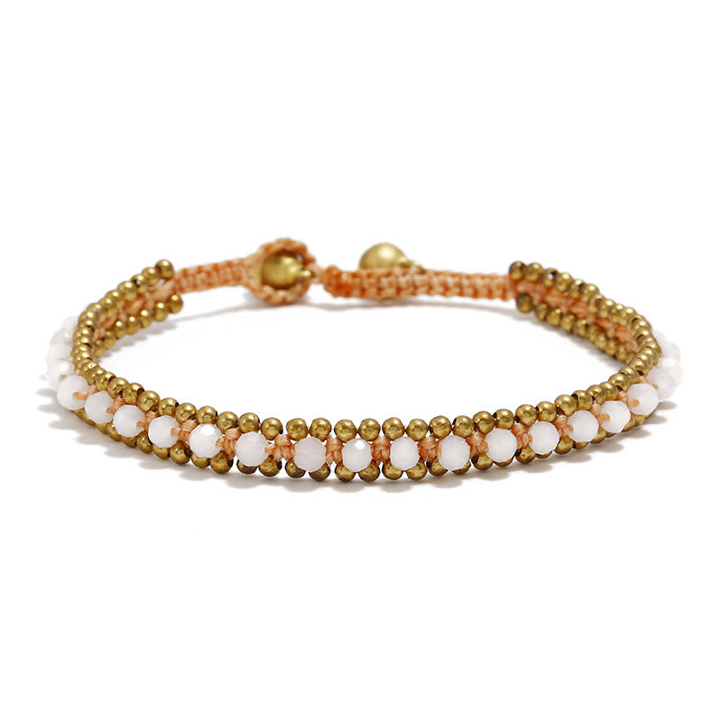 Olivenorma Natural Crystal Woven Beaded Anklet