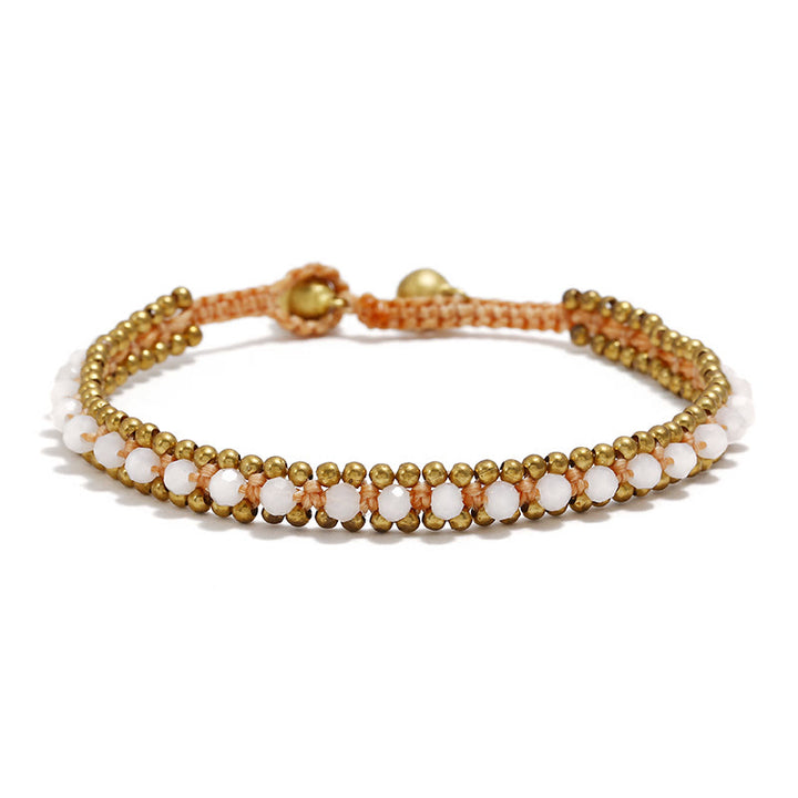 Olivenorma Natural Crystal Woven Beaded Anklet