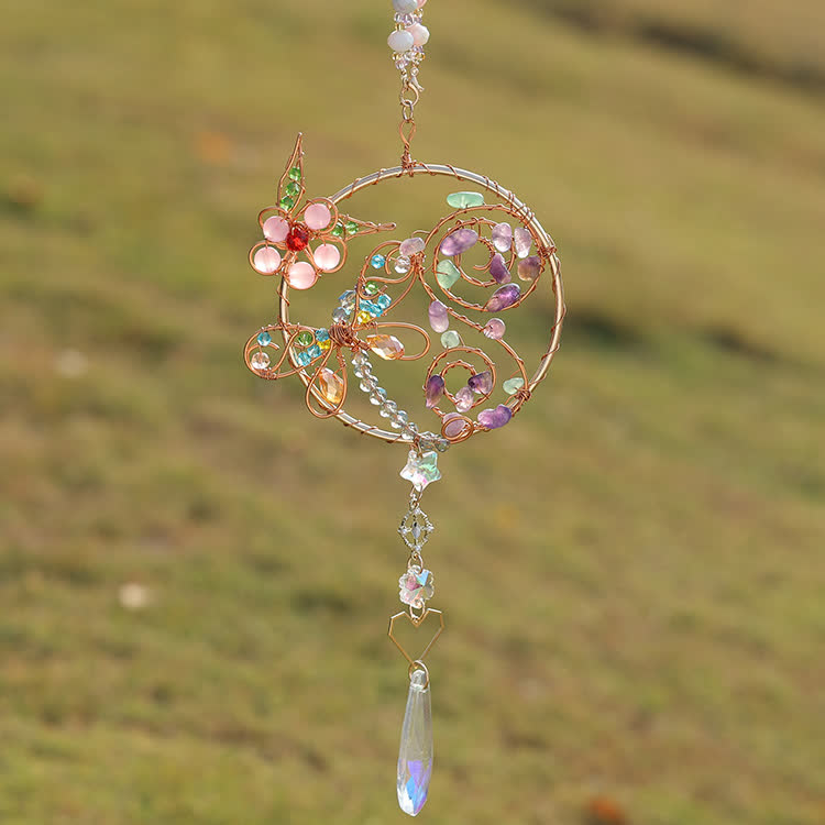 Olivenorma Natural Crystal Dragonfly Pendant Wind Chime