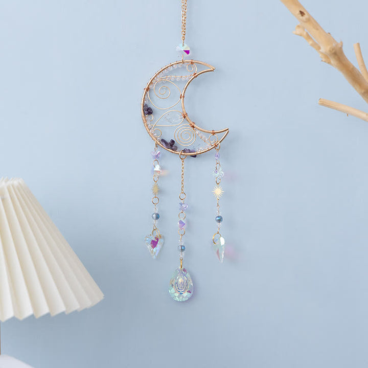 Olivenorma Amethyst Clear Crystal Moon Pendant Wind Chime