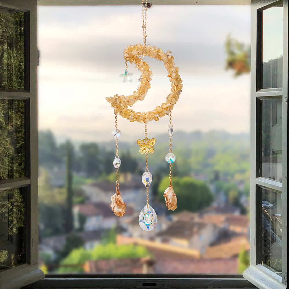 Olivenorma Citrine Gravel Moon Pendant Wind Chime