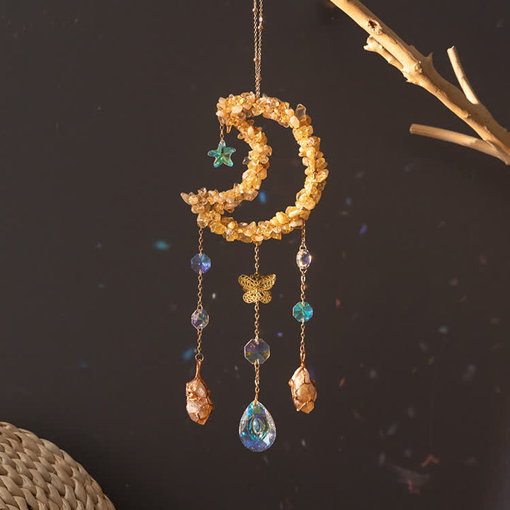 Olivenorma Citrine Gravel Moon Pendant Wind Chime