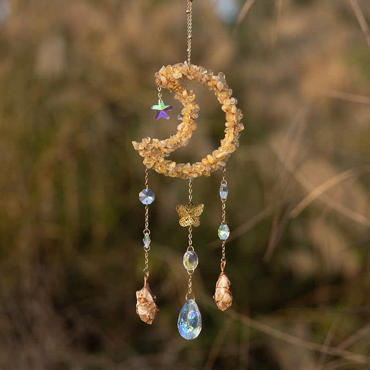 Olivenorma Citrine Gravel Moon Pendant Wind Chime