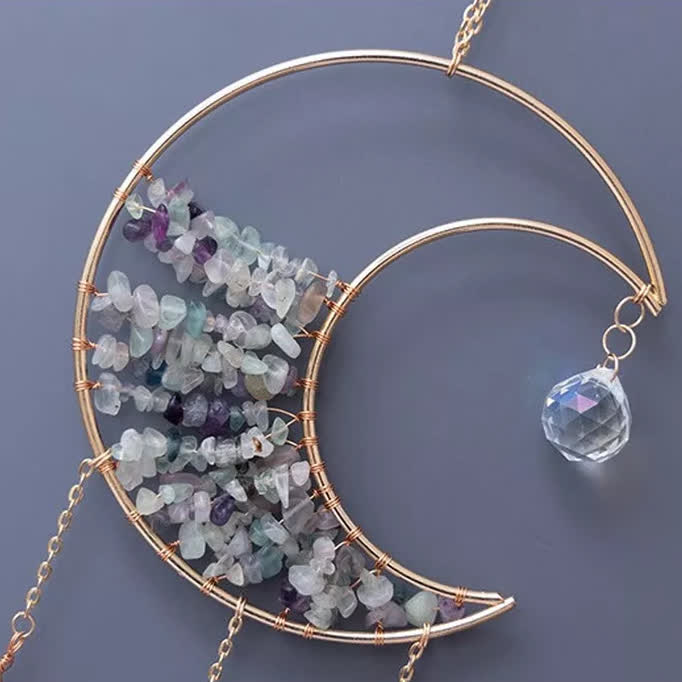 Olivenorma Fluorite Gravel Moon Pendant Wind Chime