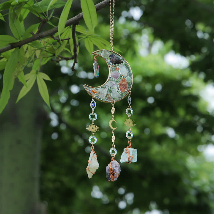 Olivenorma Colorful Natural Stone Epoxy Moon Wind Chime