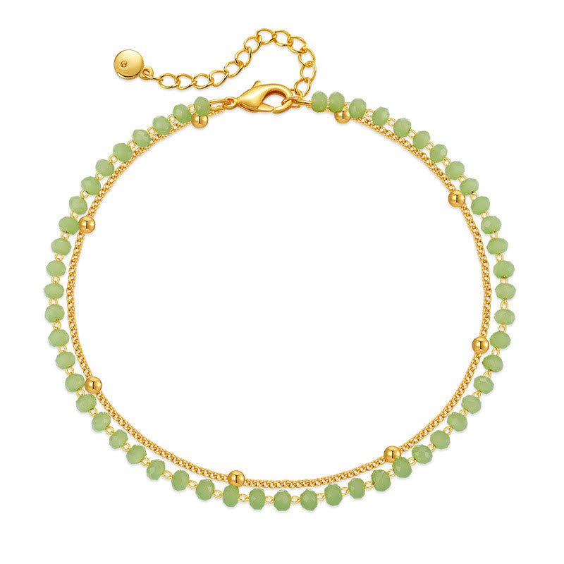 Olivenorma Natural Peridot Gold-Plated Beaded Anklet