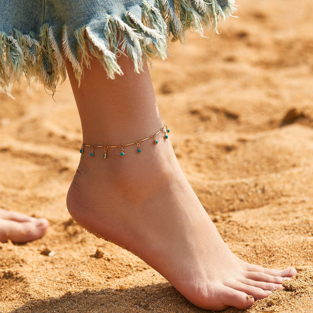 Olivenorma Bohemian Blue Charm Link Chain Anklet