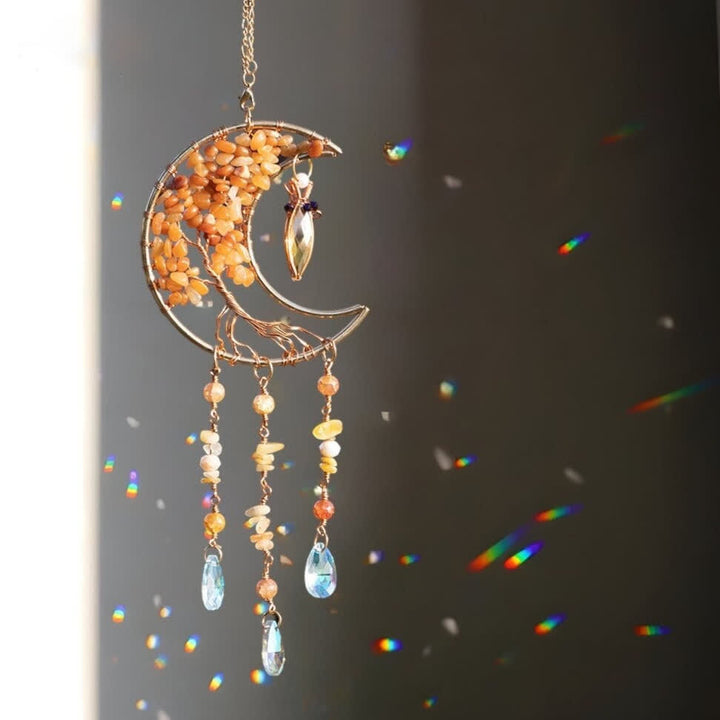 Olivenorma Red Agate Beads Tree of Life Moon Wind Chime