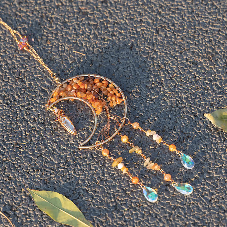 Olivenorma Red Agate Beads Tree of Life Moon Wind Chime