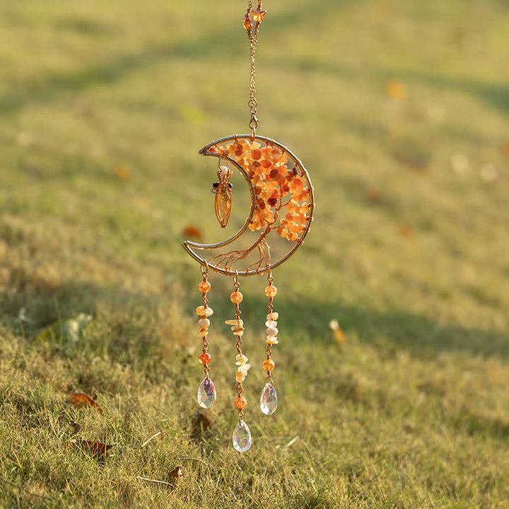 Olivenorma Red Agate Beads Tree of Life Moon Wind Chime