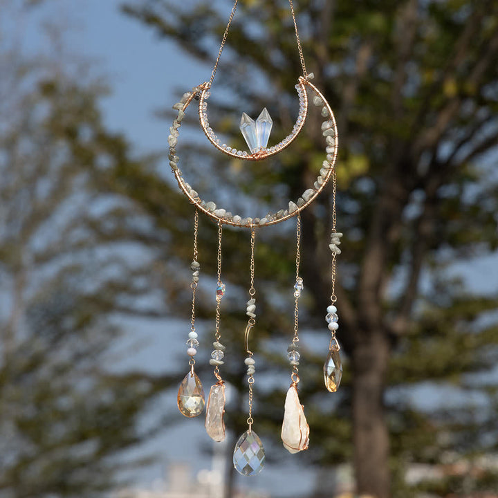 Olivenorma Labradorite Crushed Stone Inverted Moon Wind Chime