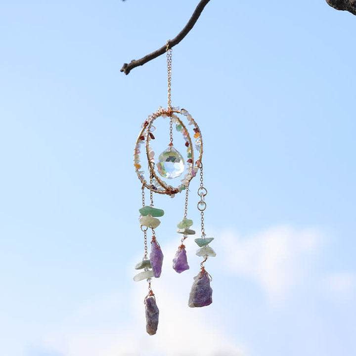 Olivenorma Natural Gravel Double Ring Suncatcher Pendant Wind Chime