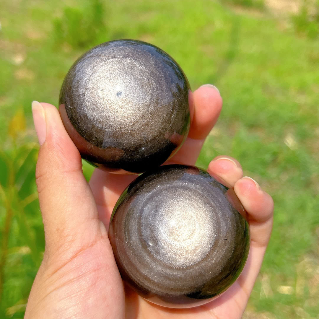 Olivenorma Natural Silver Obsidian Crystal Sphere