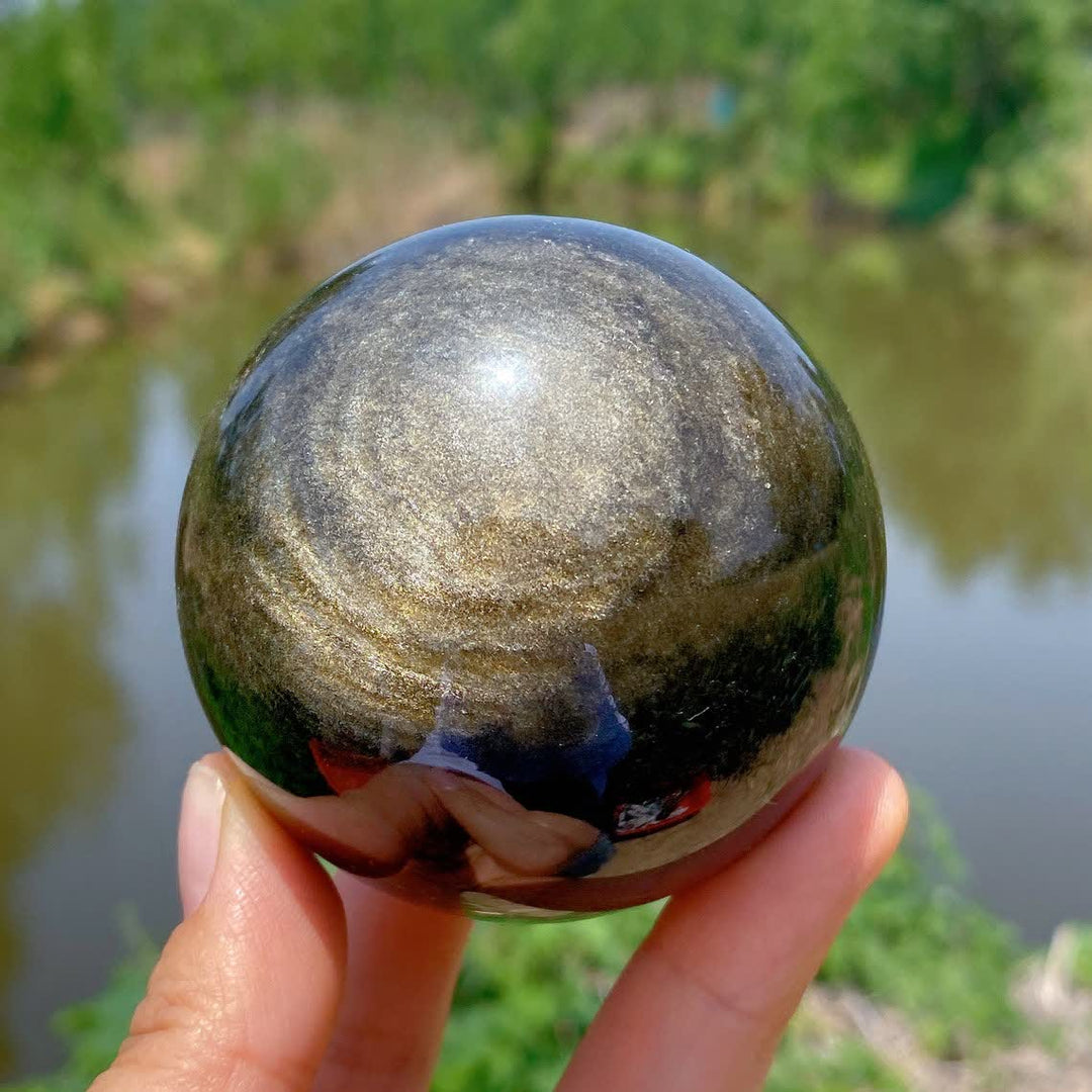 Olivenorma Natural Gold Obsidian Crystal Sphere