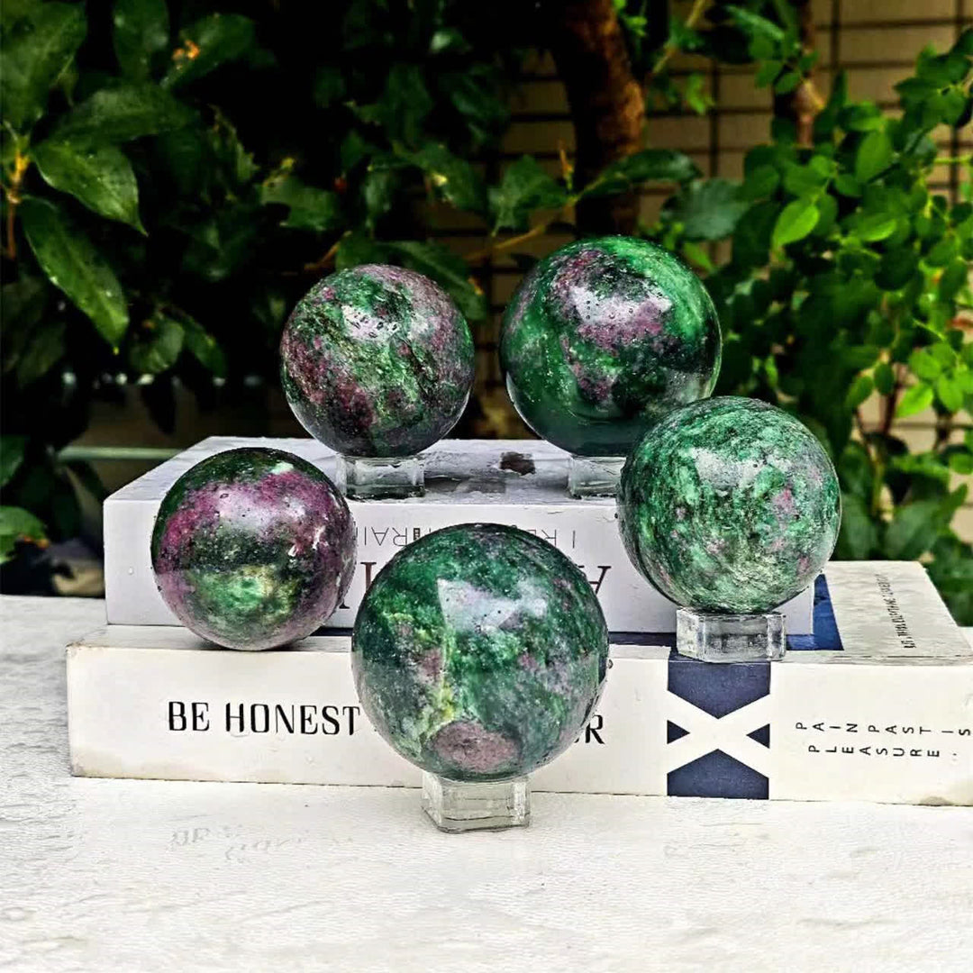 Olivenorma Natural Ruby Zoisite Crystal Sphere