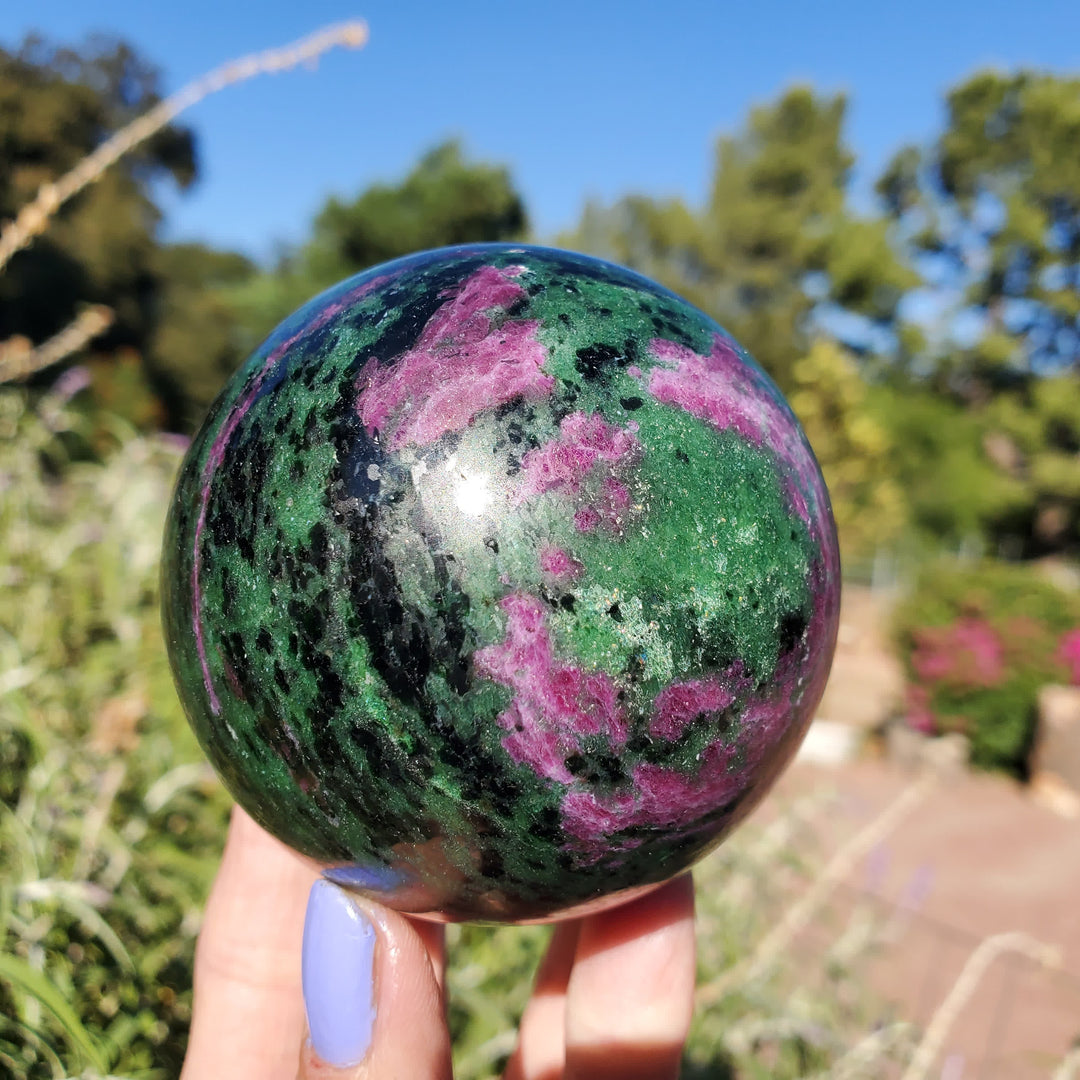 Olivenorma Natural Ruby Zoisite Crystal Sphere