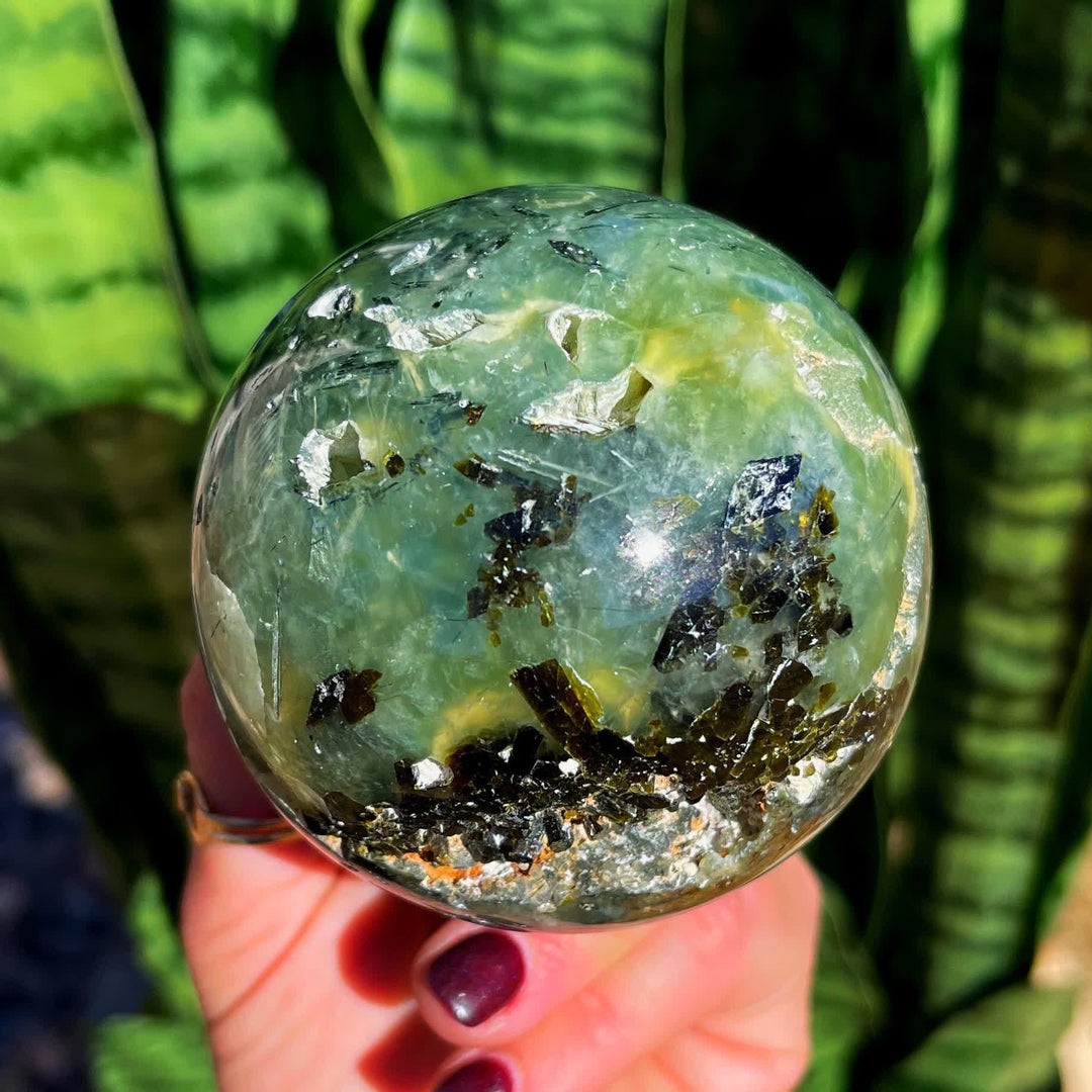 Olivenorma Natural Prehnite Crystal Sphere