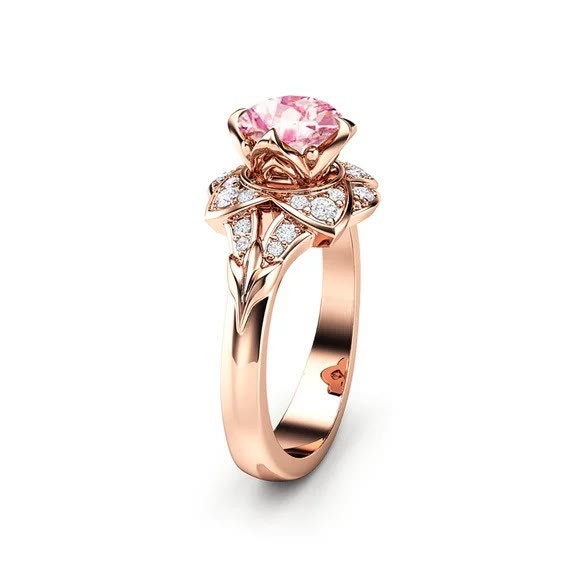 FREE Today: Rose Gold Morganite Butterfly Ring - US 10 - Flower#Pink Zircon - image 11