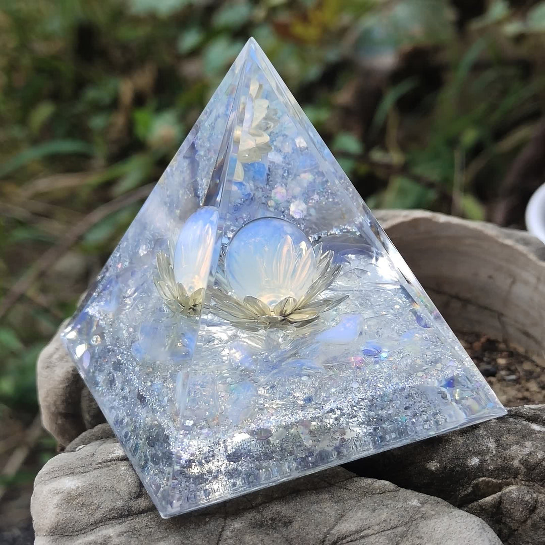 Olivenorma Natural Lotus Opalite Orgone Pyramid