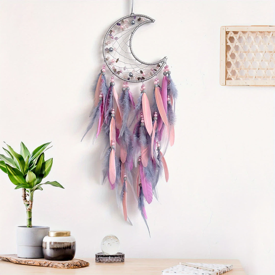 Olivenorma Moon Purple Pink Feather Dream Catcher